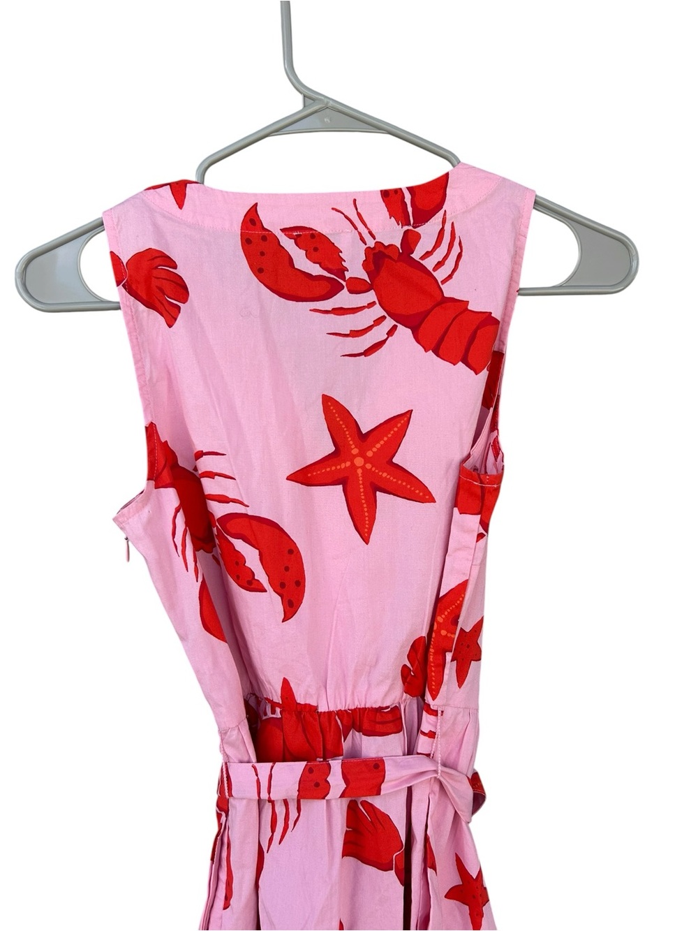 J. Crew Sleeveless Pink Lobster Print Tie-Waist Dress - Size 00 - Tie Waist - Picture 9 of 12
